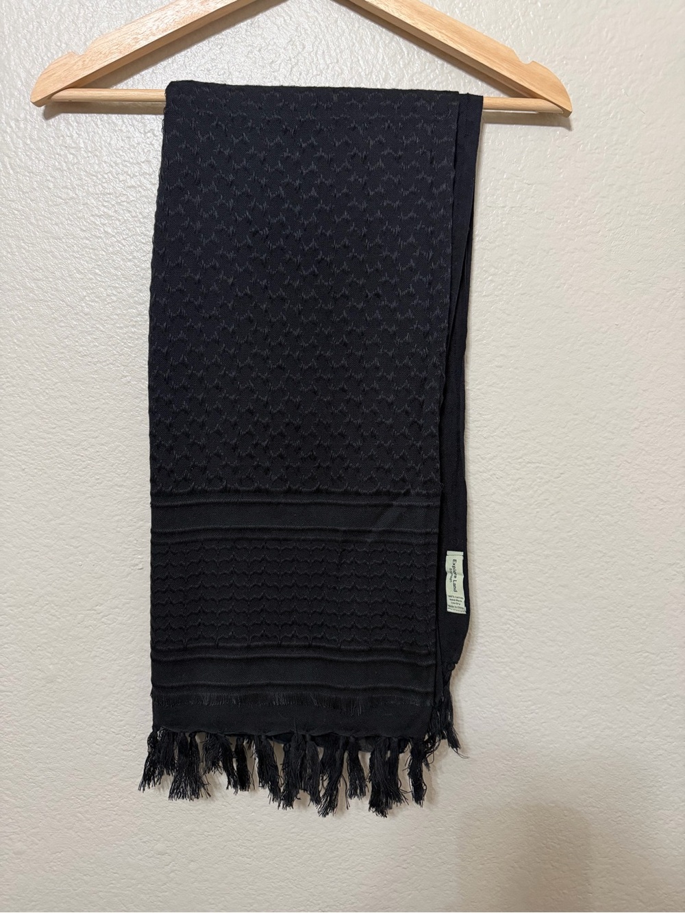 Explore Land Women’s Geometric Woven Cotton Scarf Black Fringe Shemagh